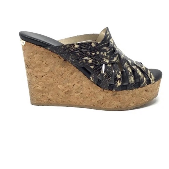 Jimmy Choo Embossed Leather Cork Wedges Size 41 Wedges
